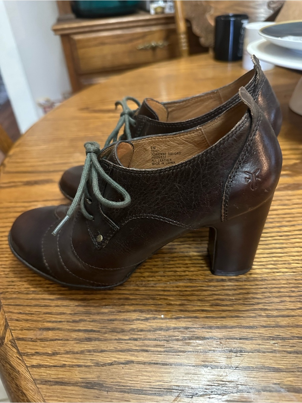 Frye Dark Brown Adrienne Lace-Up Leather Heeled Oxfords
